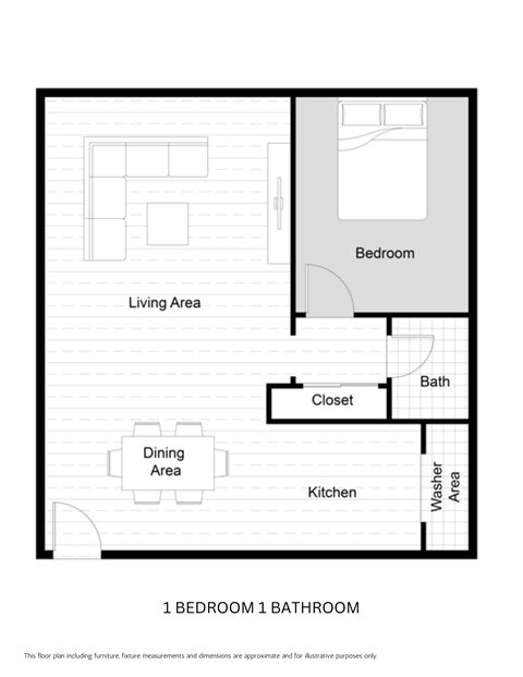 Floor plan for 1 bed, 1 bath, 650 sqft